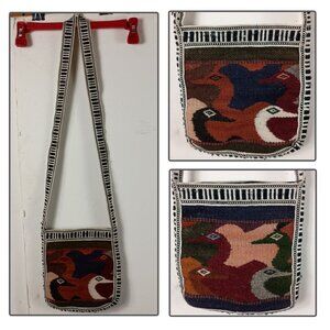 Indian Republic Wool Crossbody Bag Geometric Bird Art Boho Southwestern Ecuador